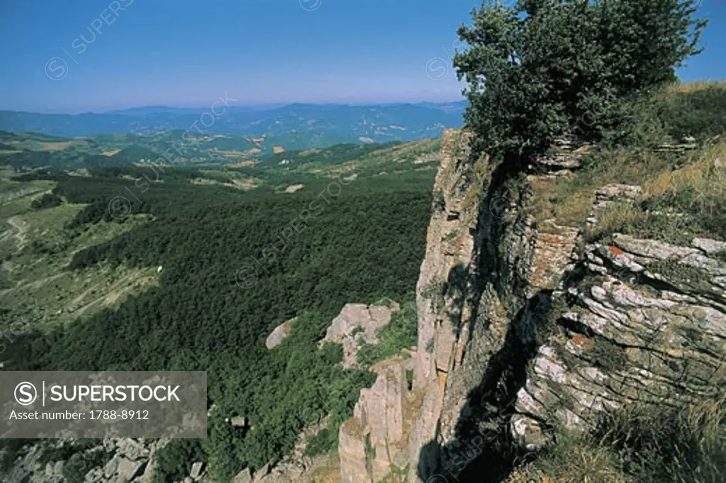 High angle view of a landscape, Regional Park Sasso Simone E Simoncello, Montefeltro, Marches, Italy