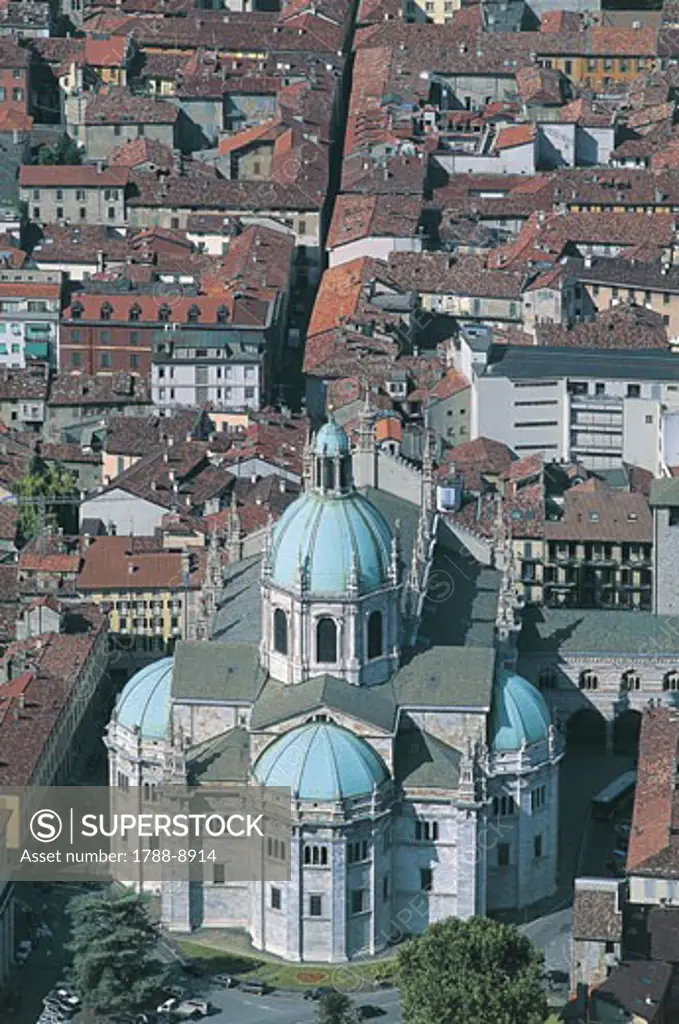 High angle view of a cathedral in a city, Como, Lombardy, Italy
