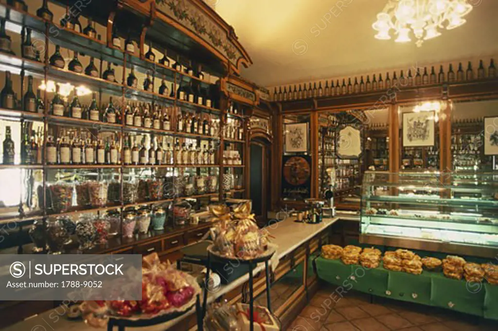Interiors of a pastry shop, Asti, Piedmont, Italy