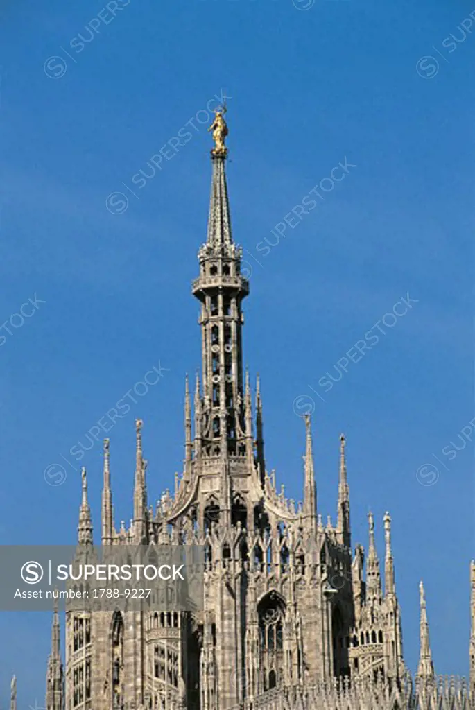 Low angle view of a cathedral, Piazza Del Duomo, Milan, Lombardy, Italy