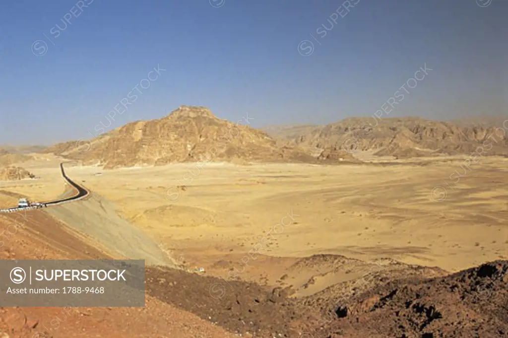 Road leading to a mountain, Mt Sinai, Sinai Peninsula, Egypt