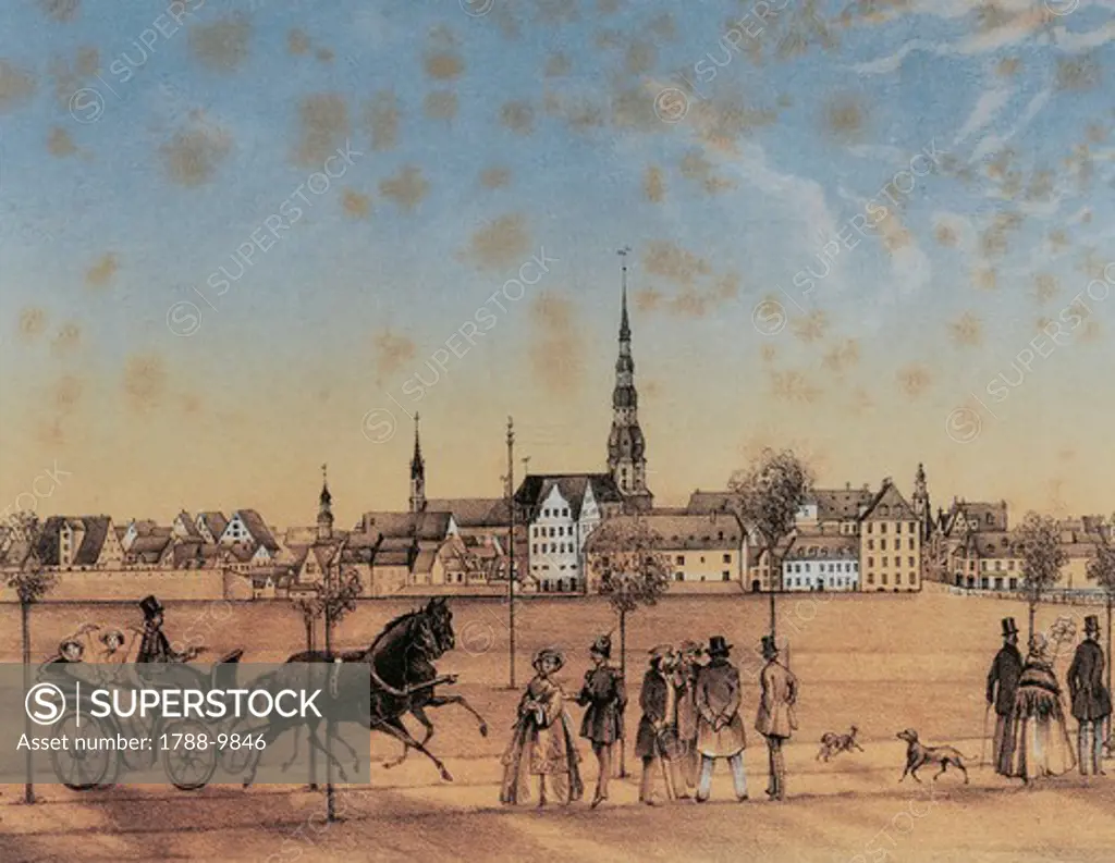 Latvia, Riga, View of the city, color print
