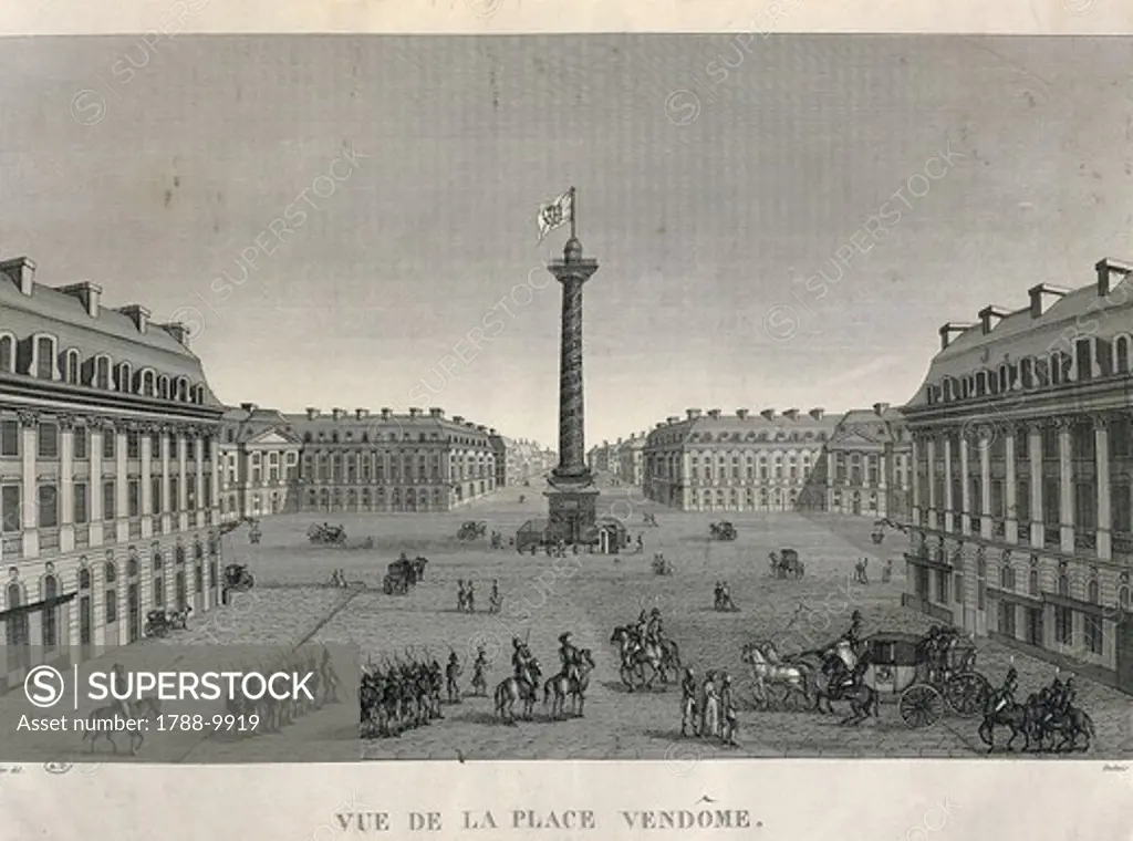 France, Paris, View of Place Vendome, engraving
