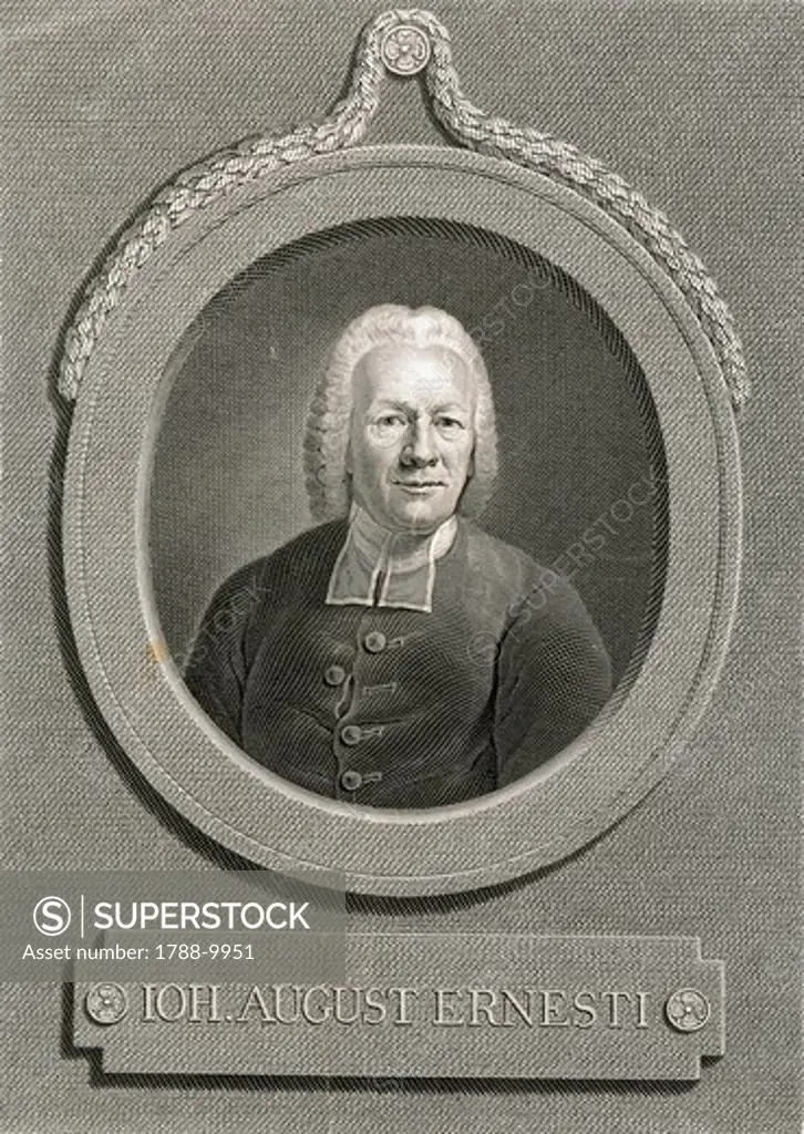 Germany, Portrait of Johann August Ernesti (1707-1781), German philologist and pedagogist, rector of St. Thomas School of Leipzig, engraving