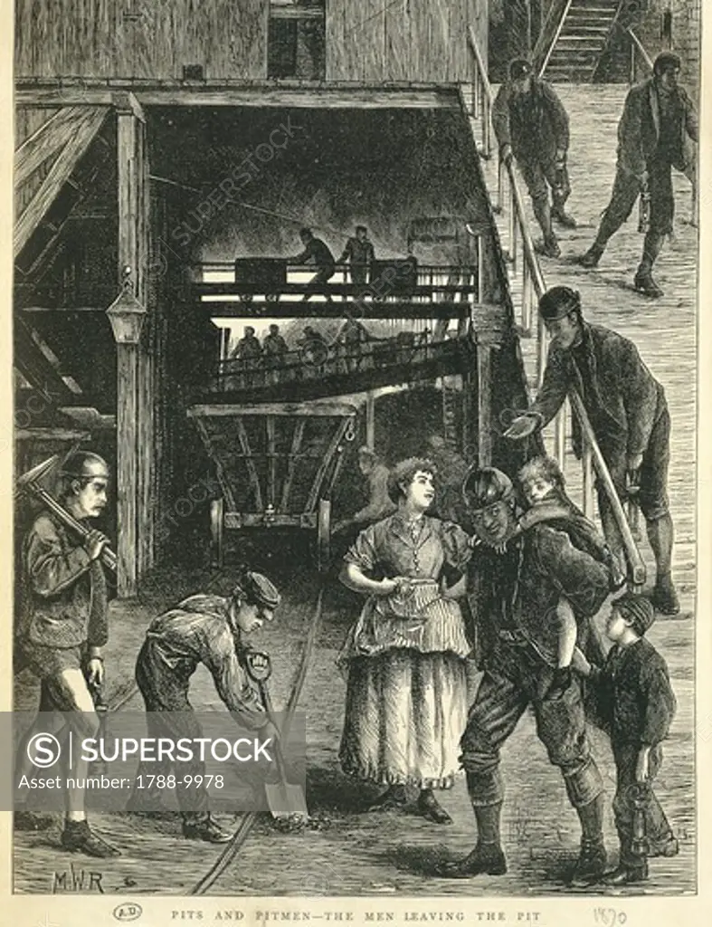 United Kingdom, England, Working conditions in coal mines, the miners leaving the pits, engraving, 1870