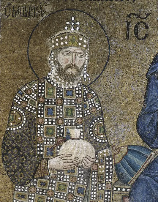 Turkey - Istanbul - Hagia Sophia church. 11th century. Portrait of Constantine IX Monomachos. Apse, mosaic. Detail