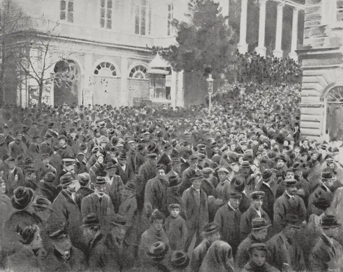 Protesters of the general strike in Trieste, Italy, February 14, 1902, Italy, from L'illustrazione Italiana, Year XXIX, No 8, February 23, 1902.