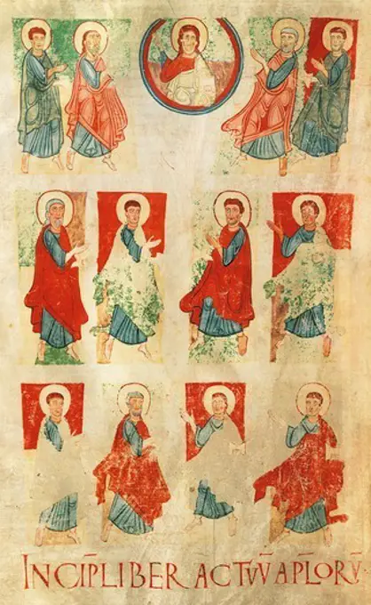 Christ and the twelve apostles, miniature from the Atlantic Bible, manuscript 11th Century.
