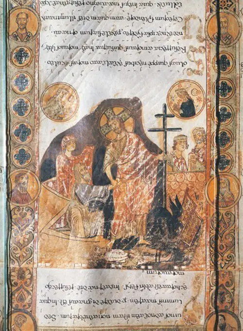 The resurrection of Christ, miniature from the Exultet (Easter Proclamation) of Bari, manuscript, 11th Century.
