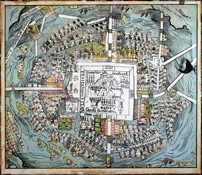 Map of Mexico City attributed to Cortes. Mexico, 16th Century.