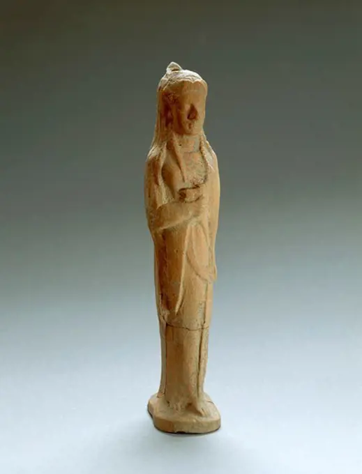 Ointment jar in the form of a female figure, terracotta from Francavilla Marittima, Calabria, Italy. Ancient Greek civilization, Magna Graecia, 6th Century BC.