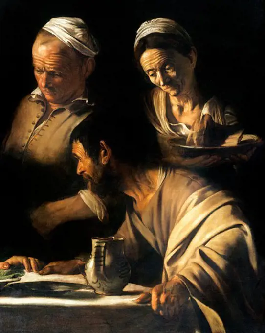 The disciple, detail from The Supper at Emmaus, 1606, by Michelangelo Merisi, known as Caravaggio Caravaggio (1571-1610), oil on canvas, 141x175 cm.