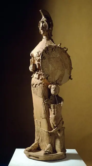 Minerva Tritonia, terracotta statue from the site of Lavinium-Pratica di Mare, Lazio, Italy. Latin Civilization, 5th Century BC.