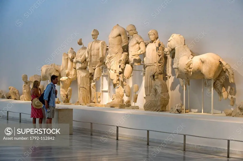 Greece, Peloponnese Region, Olympia, the Archaeological Museum, pediment of the Zeus Temple