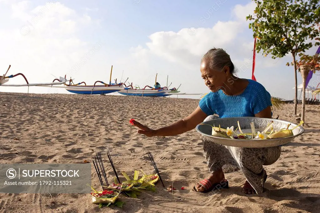 Indonesia, Bali, Sanur, early morning offerings