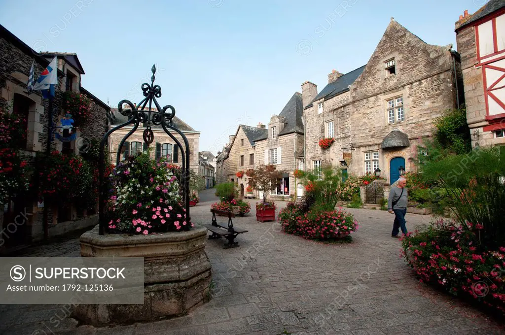 France, Morbihan, Rochefort en Terre, labelled les plus beaux villages de France The Most Beautiful Villages of France, Place du puits
