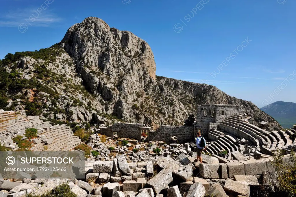 Turkey, Mediterranean Region, Turquoise Coast, Pamphylia, Termessos site, the theatre