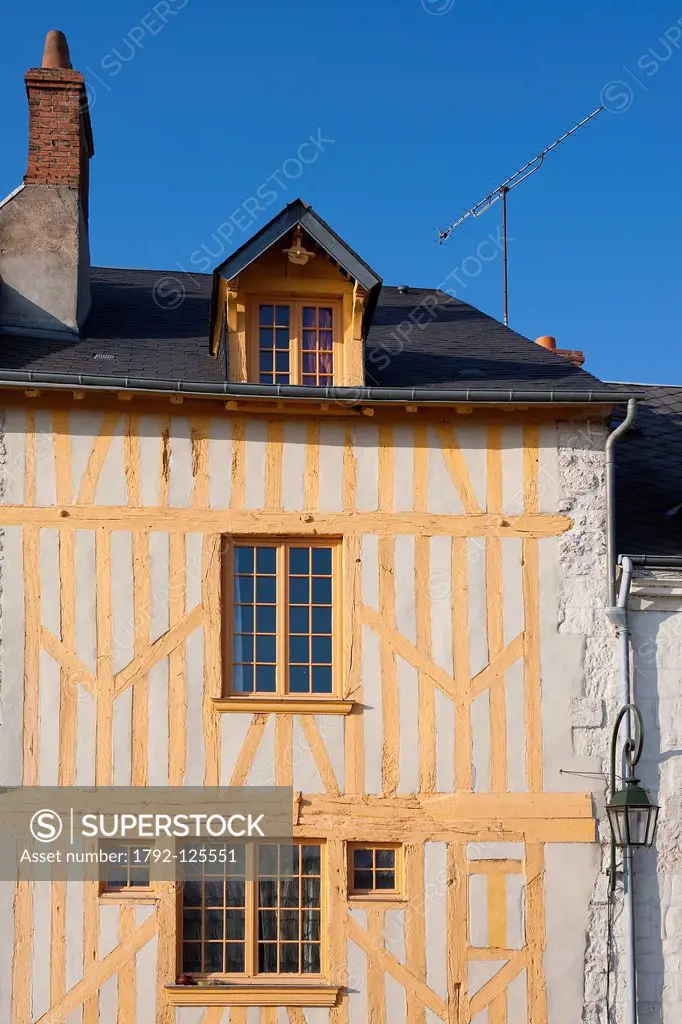 France, Loiret, Orleans, facade of half timbered houses in the old district