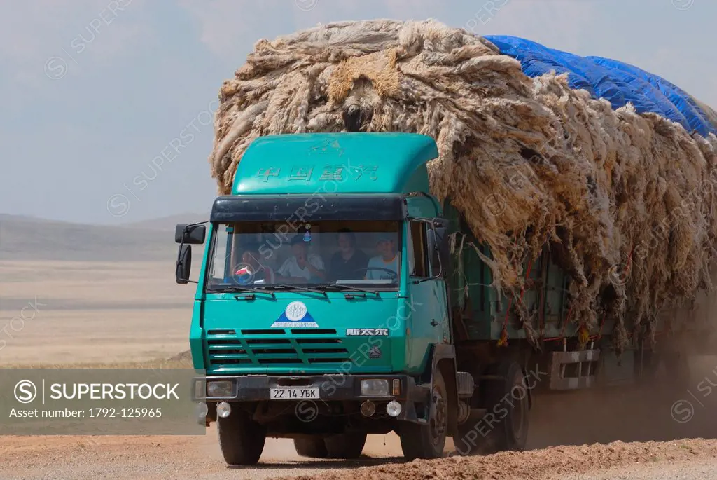 Mongolia, Ovorkhangai province, Orkhon valley, truck full of animal skin