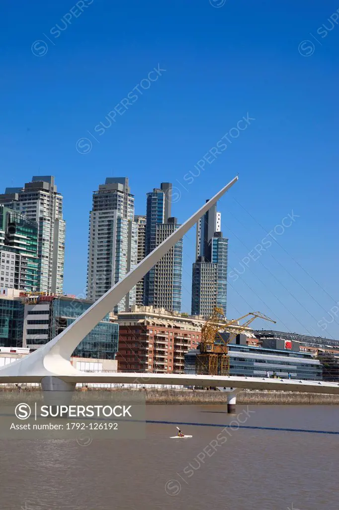 Argentina, Buenos Aires, Puerto Madero district, Puente de la Mujer bridge of the Woman by architect Santiago Calatrava