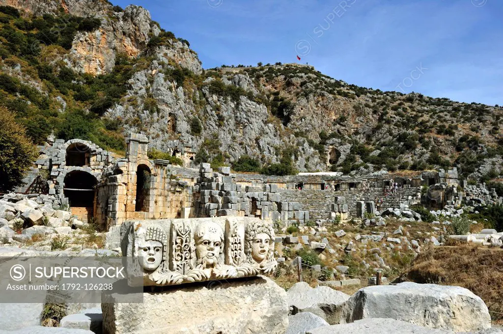 Turkey, Mediterranean Region, Turquoise Coast, Lycia, Kale Demre, Antique city of Mira, rupestrian tombs