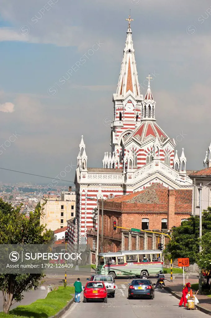 Colombia, Cundinamarca Department, Bogota, La Candelaria District, Our Lady of Carmen Church with Neo Gothic style, whose construction began in 1927 w...