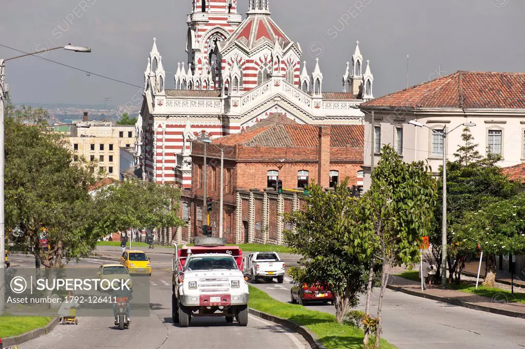 Colombia, Cundinamarca Department, Bogota, La Candelaria District, Our Lady of Carmen Church with Neo Gothic style, whose construction began in 1927 w...