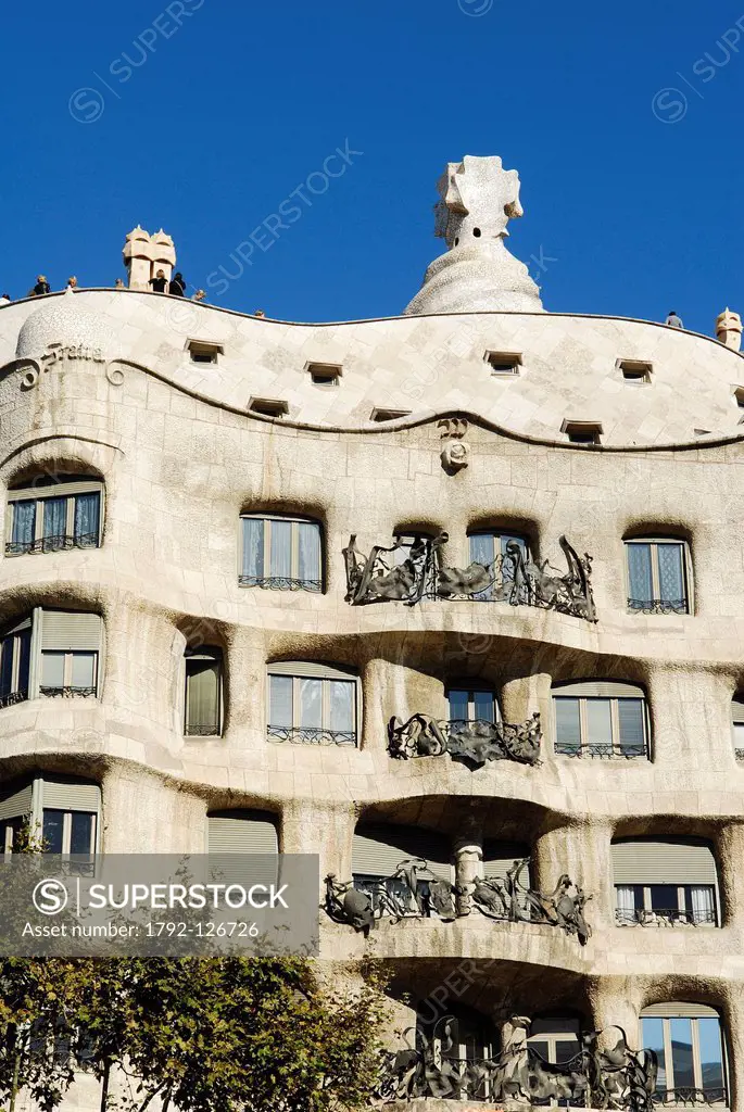 Spain, Catalonia, Barcelona, Pedrera or Casa Mila, 1905_1910 listed as World Heritage by UNESCO, by architect Antoni Gaudi
