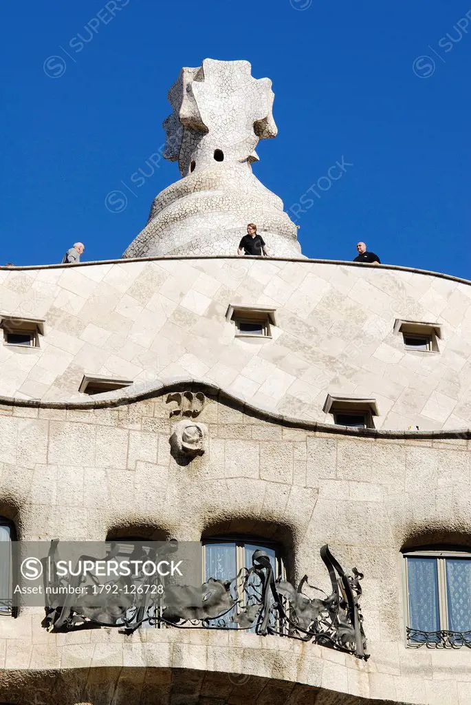 Spain, Catalonia, Barcelona, Pedrera or Casa Mila, 1905_1910 listed as World Heritage by UNESCO, by architect Antoni Gaudi
