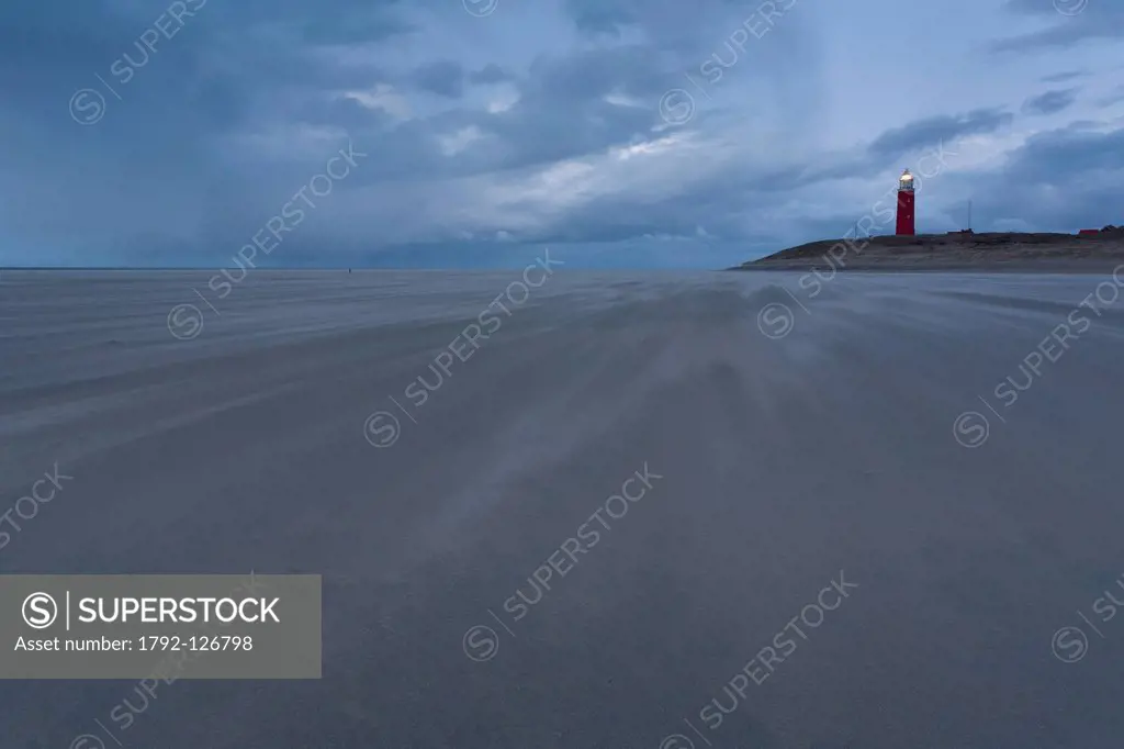 Netherlands, North Holland, Texel, beach and lighthouse of Eierland at De Cocksdorp