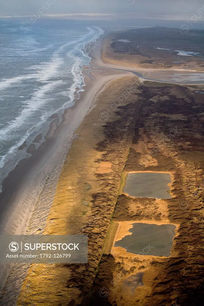 Netherlands, North Holland, Texel, the Western coast of the island, nature reserve aerial view