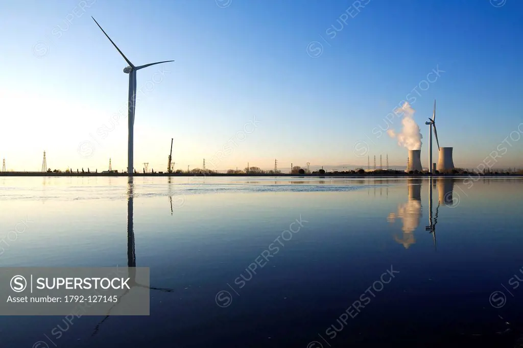 France, Drome, St Paul Trois Chateaux, Tricastin industrial and nuclear site and the wind turbine of CNR National Company of Rhone on Bollene industri...