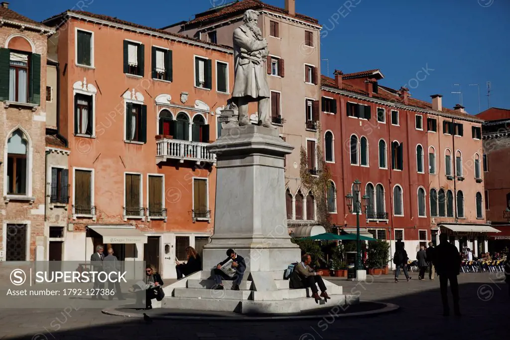 Italy, Veneto, Venice, listed as World Heritage by UNESCO, Campo Santo Stefano, statue of Nicolo Tommaseo, one of the leaders of the revolt against th...