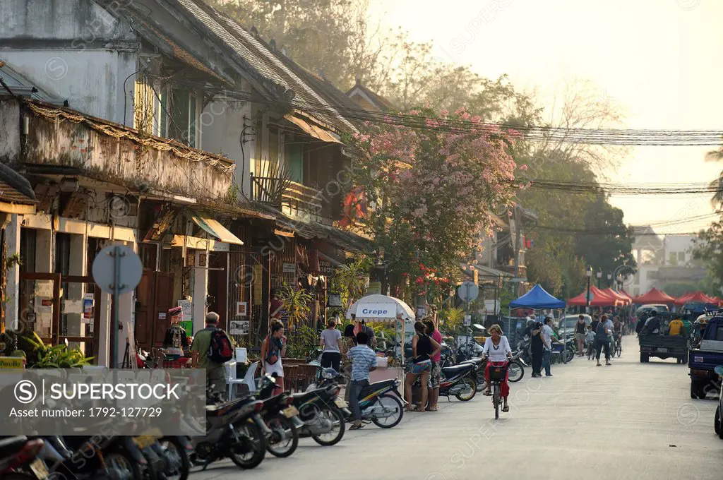 Laos, Luang Prabang Province, Luang Prabang City, listed as World Heritage by UNESCO, atmosphere on the main street of the historic district in the la...