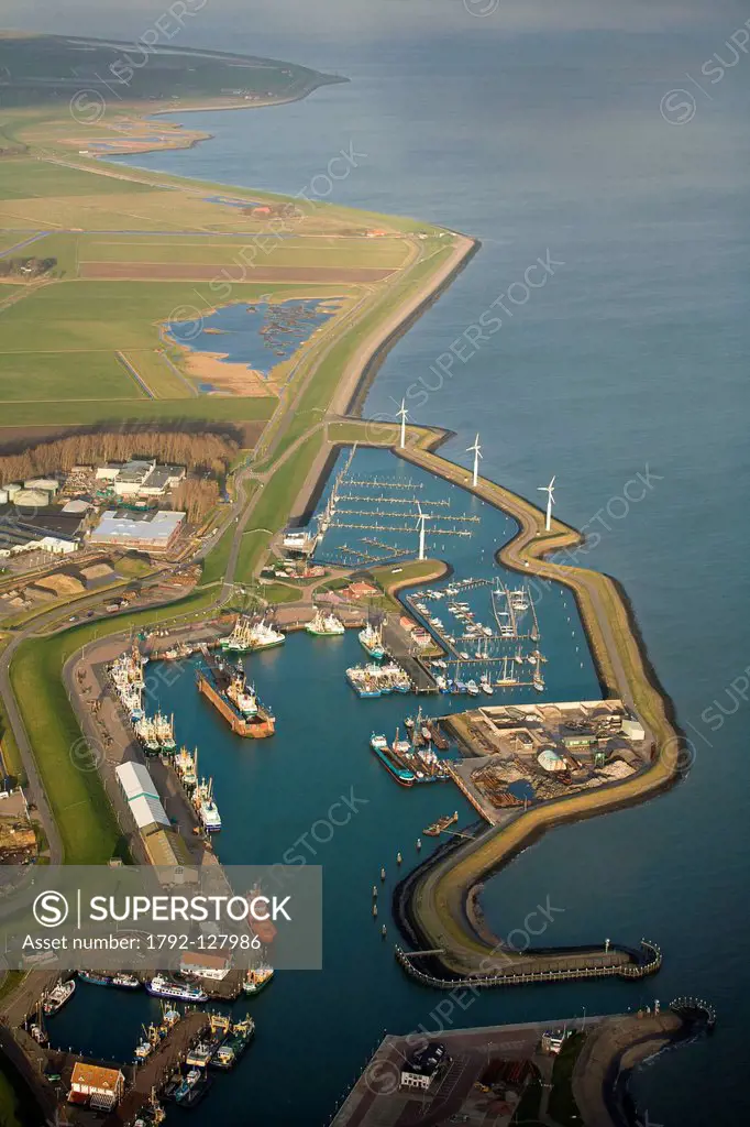 Netherlands, North Holland, Texel, Oudeschild Harbour aerial view