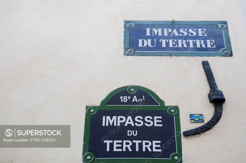 France, Paris, The Butte Montmartre, street sign