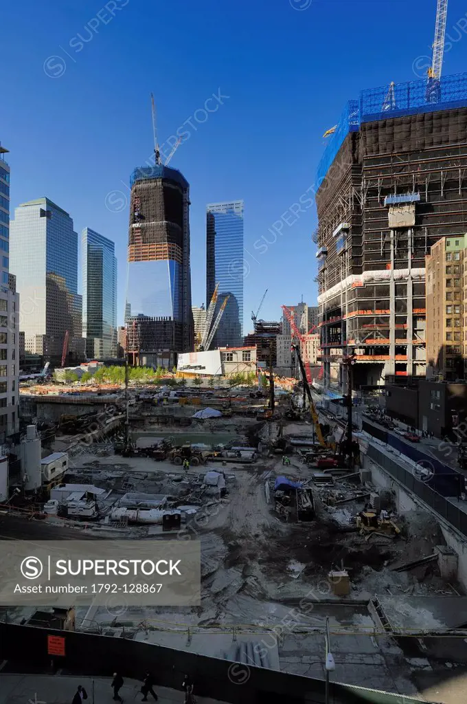 United States, New York City, Manhattan, reconstruction at Ground Zero with the One World Trade Center Freedom Tower