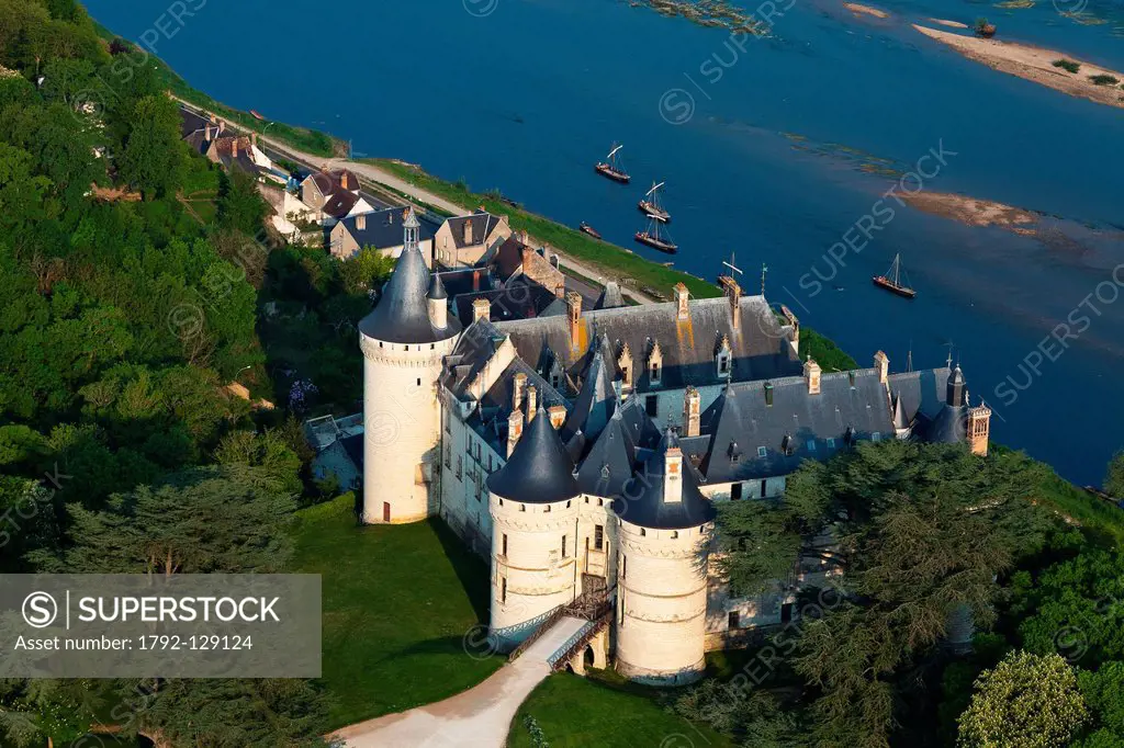 France, Loir et Cher, Loire Valley listed as World Heritage by UNESCO, Chateau de la Loire castles of the Loire, Chateau de Chaumont sur Loire aerial ...