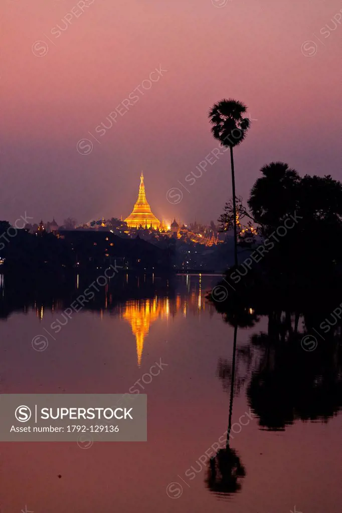 Myanmar Burma, Yangon division, Yangon, Shwedagon pagoda by night