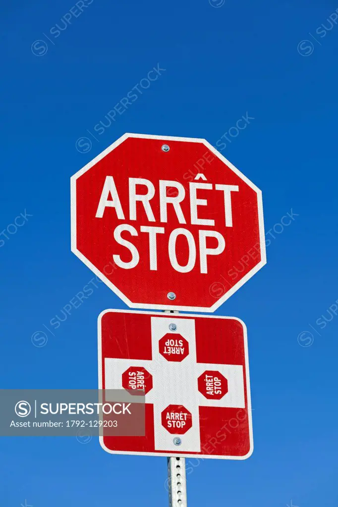 Canada, Quebec province, stop sign, illustration on Bilingualism in Canada