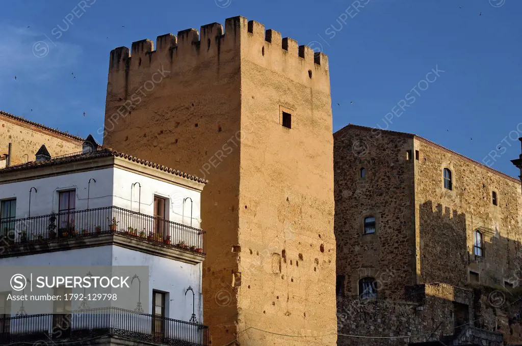 Spain, Extremadura, Caceres, old town listed as World Heritage by UNESCO, Hierba tower