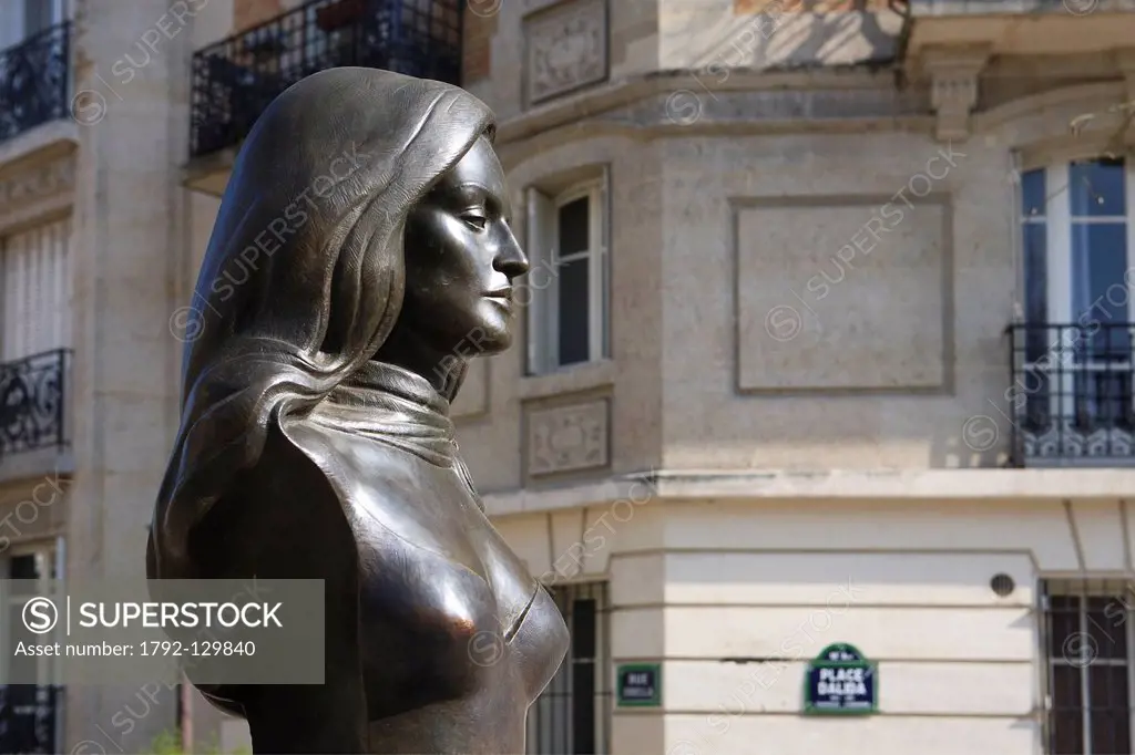 France, Paris, the Butte Montmartre, the bust of singer Dalila on Dalila square
