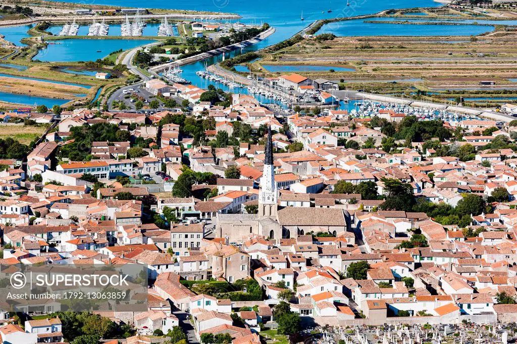 France, Charente Maritime, Ile de Re, Ars en Re, labelled Les Plus Beaux Villages de France (The Most Beautiful Villages of France), the village (aeri...