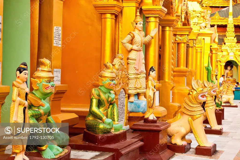 Myanmar Burma, Yangon division, Yangon, Shwedagon pagoda statues