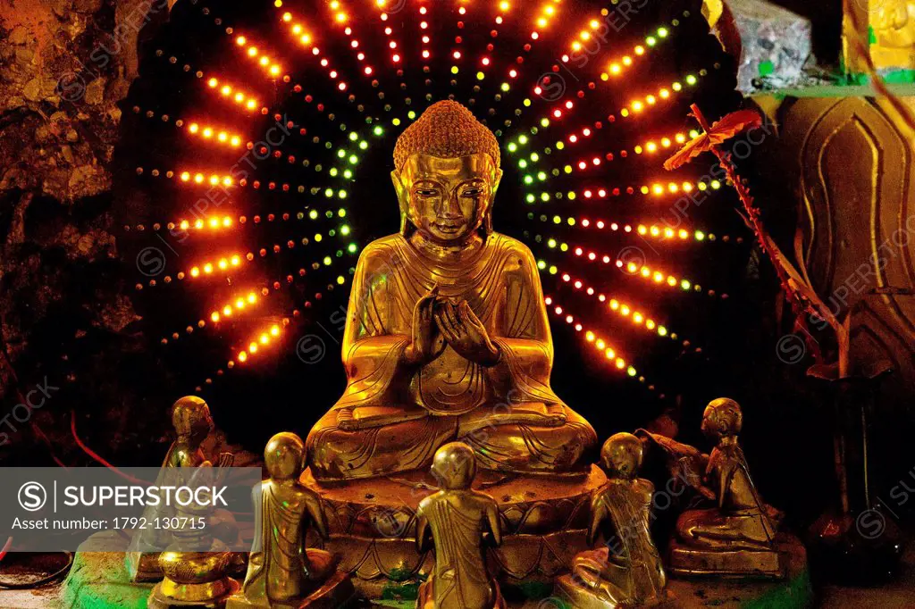 Myanmar Burma, Shan state, Kalaw, buddha statue in a cave