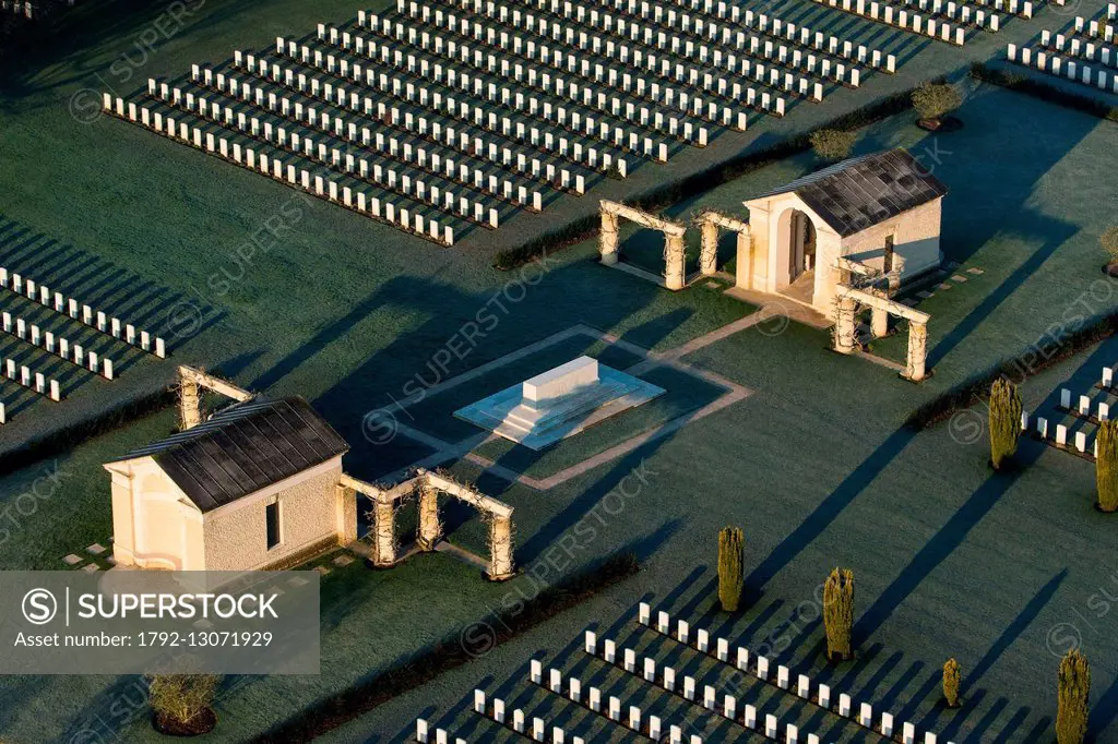 France, Calvados, Bayeux, the largest British military cemetery in France with 4648 tombs (aerial view)