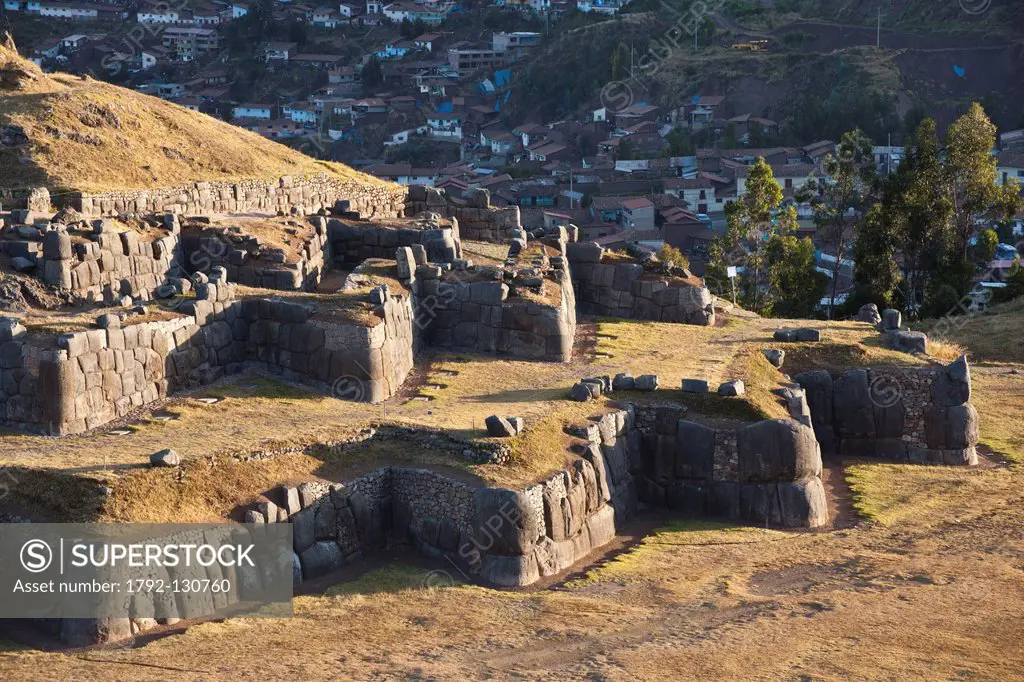 Peru, Cuzco Province, Cuzco, listed as World Heritage by UNESCO, Sacsayhuaman, Inca walled complex built by Pachacutec in the 15th century, the 600m l...