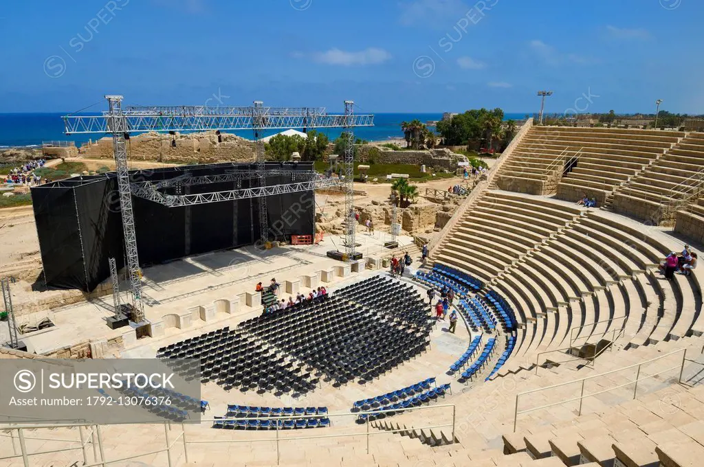 Israel, Haifa District, Caesarea (Caesarea Maritima), ruins of Caesarea, the roman theatre from Herod the Great