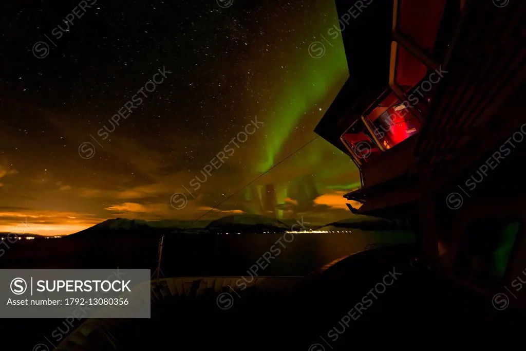 Norway, Troms, Tromso, northern light since the boat MS Nordkapp from Hurtigruten compagny