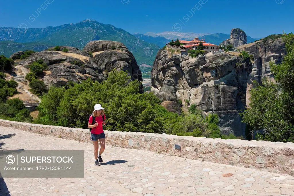 Greece, Thessaly, Meteora monasteries complex, listed as World Heritage by UNESCO, the Monastery of the Holy Trinity (Agia Triada)
